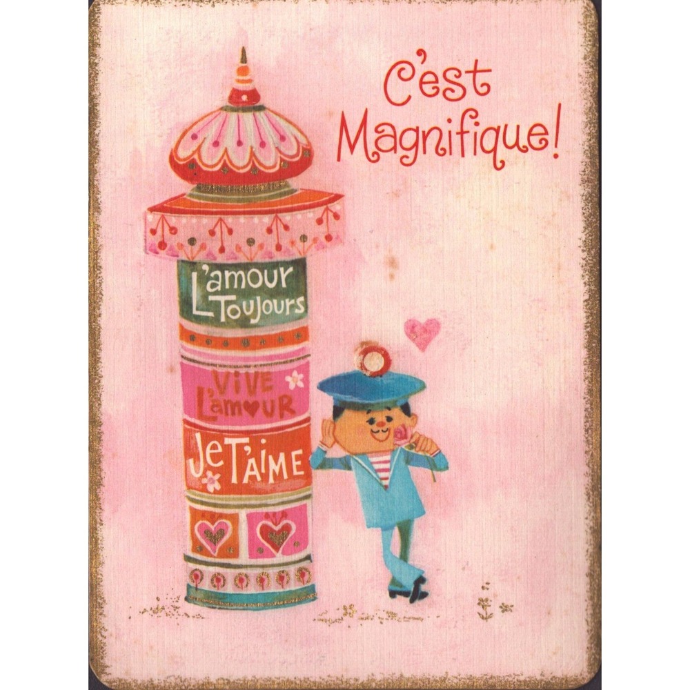 Vintage 1966 Hallmark Valentine Card French Sailor C'est Magnifique Used